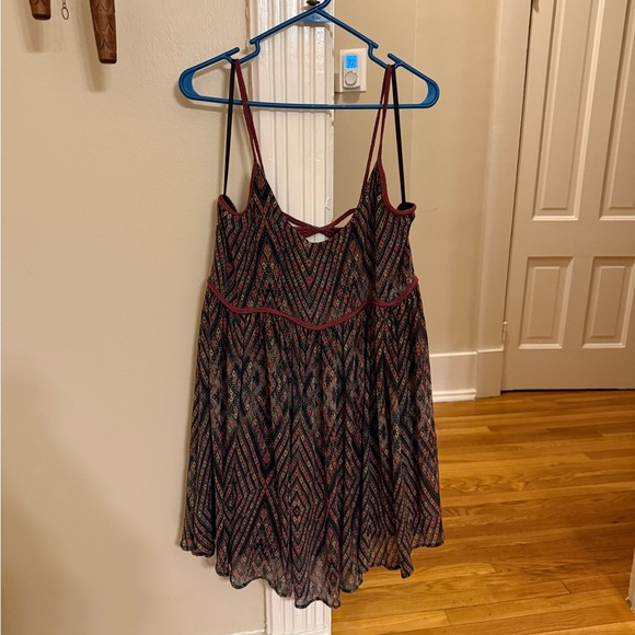 Sold- Free People Periscopes In Sky Babydoll Dress Women L Keyhole Strappy Aztec - Picture 2 of 4